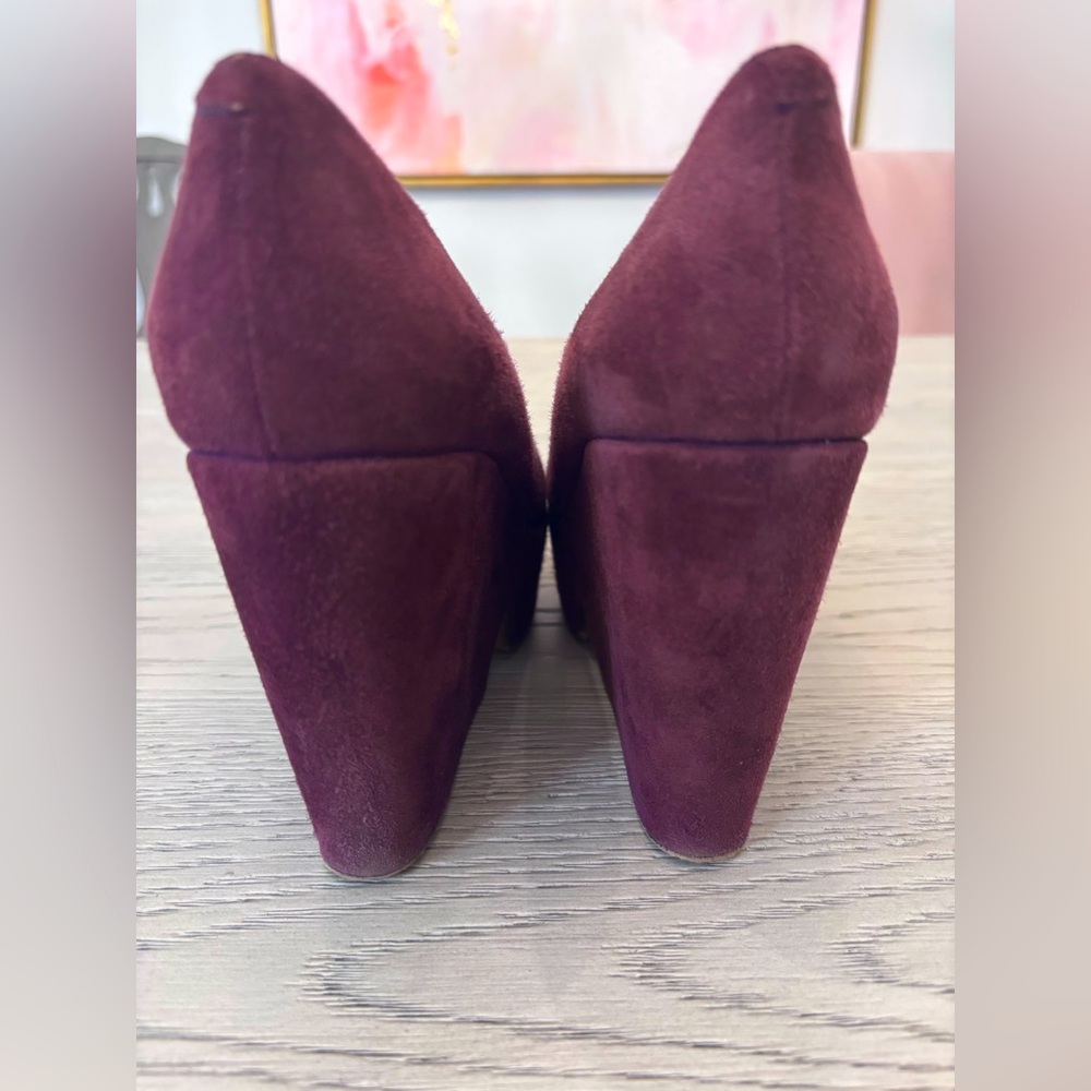 Clergie Blandine Suede Platform Wedge Pump Size 38 In Burgundy - Picture 6 of 9